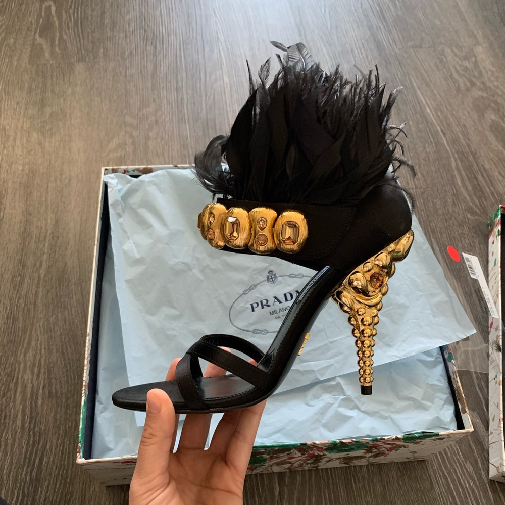 BNIB Prada Feather and Gold Embellished Heels!